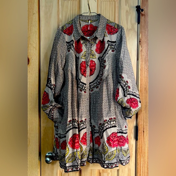 🆕Free People ‘Smell The Roses’ Button Down Mini Shirt Dress Sz M